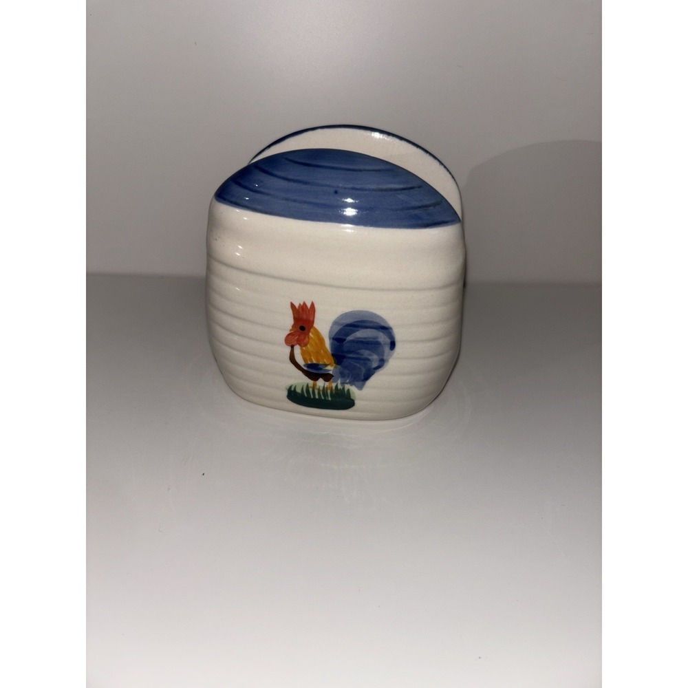 Vintage Alco Ribbed Rooster Ceramic Napkin Holder Farm Cottage Core Coastal